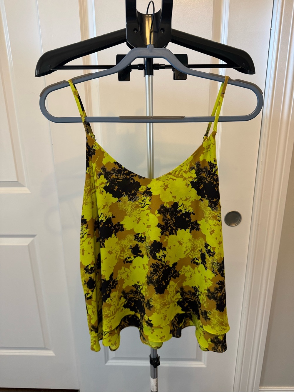 Allison Joy | Janelle V-Neck Spaghetti Strap Tank Top - black and yellow